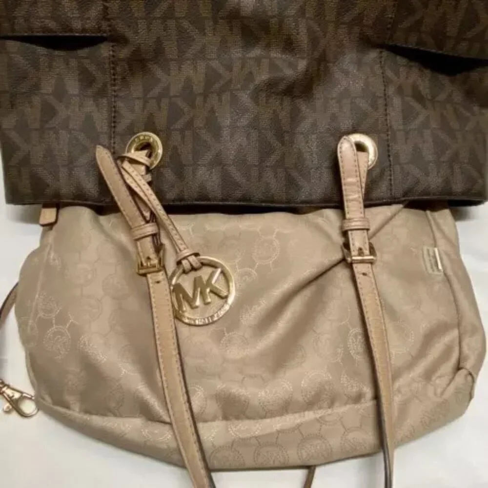 Michael Kors Signature Jet Set East West Top‎ Zip Tote Brown Khaki Saffiano EUC